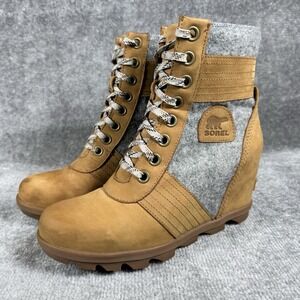 Sorel Boots Women's 9 Brown Lexie Joan Or Arctic Wedge Lace Up Bootie NL3376-224